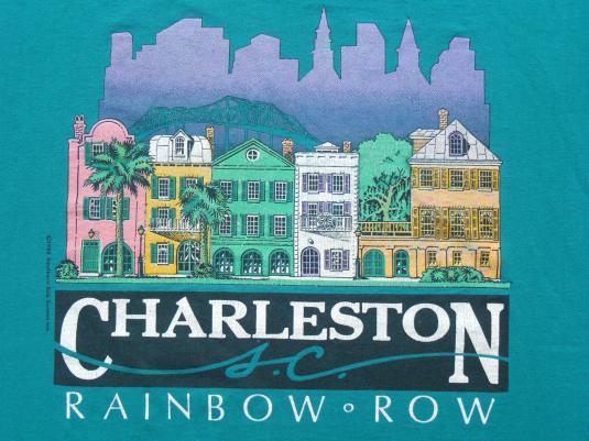 Vintage 1988 Charleston SC Rainbow Row Teal T-Shirt L