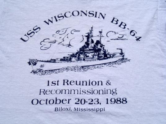 Vintage 1980s USS Wisconsin Reunion Gray Cotton T-Shirt M