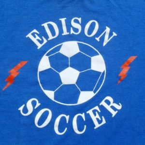 Vintage 1980s Blue Edison Soccer T Shirt XL