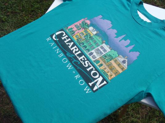 Vintage 1988 Charleston SC Rainbow Row Teal T-Shirt L
