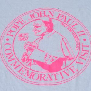 Vintage 1980s White Pope John Paul 1987 Tour Cotton T Shirt