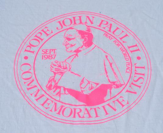 Vintage 1980s White Pope John Paul 1987 Tour Cotton T Shirt