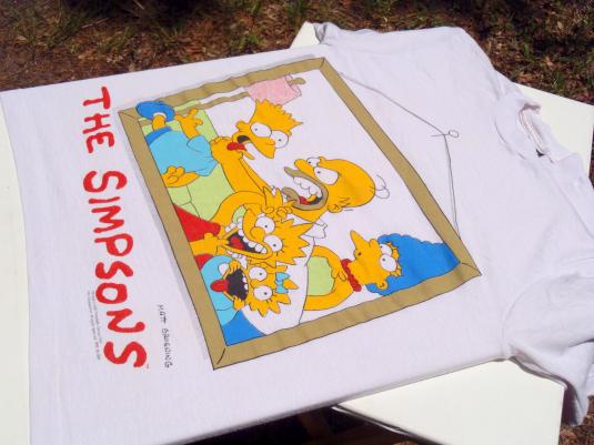 Vintage 1980s White The Simpsons Family Portrait T-Shirt S/M