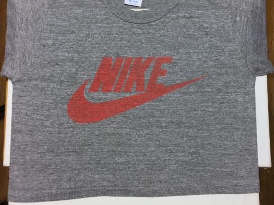 Vintage 1980s Nike Red Swoosh Half T-Shirt S/M Rayon Blend