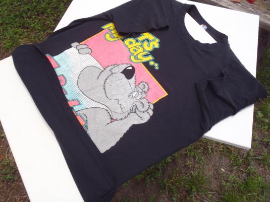 Vintage 1980s Novelty Funny Bear Graphic Black T-Shirt M/L