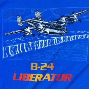 Vintage 1980s B-24 Liberator Military Airplane Blue T-Shirt