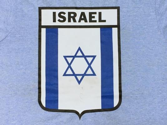 Vintage 1970s Israel Flag Star of David Blue Ringer T-Shirt