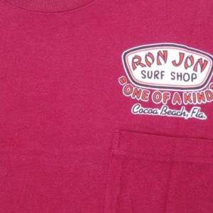 Vintage 1988 Ron Jon Surf Shop Red Cotton Pocket T-Shirt L