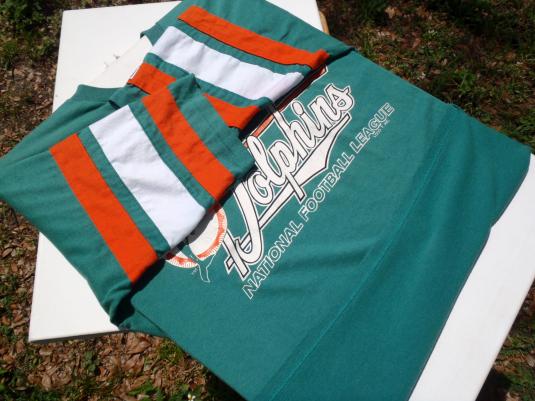 Vintage 1980s Aqua Orange Miami Dolphins Jersey T Shirt L
