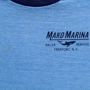 Vintage 1980s Mako Marine Blue Rayon Blend Ringer T-Shirt S