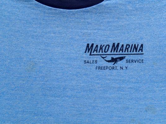 Vintage 1980s Mako Marine Blue Rayon Blend Ringer T-Shirt S
