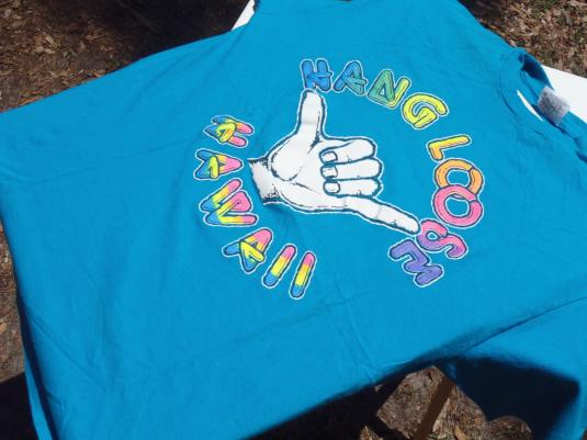 Vintage 1990s Aqua Blue Hang Loose Hawaii Cotton T Shirt L