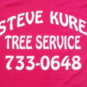 Vintage 1980s Pink Steve Kure Tree Service Advertising T Shirt XL