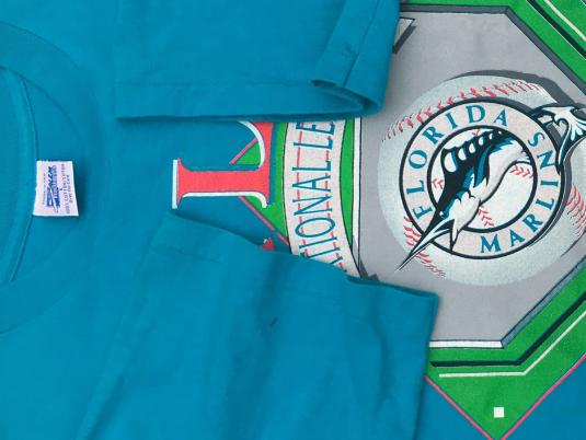 Vintage 1990s Florida Marlins MLB Baseball Blue T-Shirt M