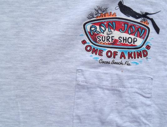 Vintage 1995 Ron Jon Surf Shop Gray Cotton Pocket T-Shirt L