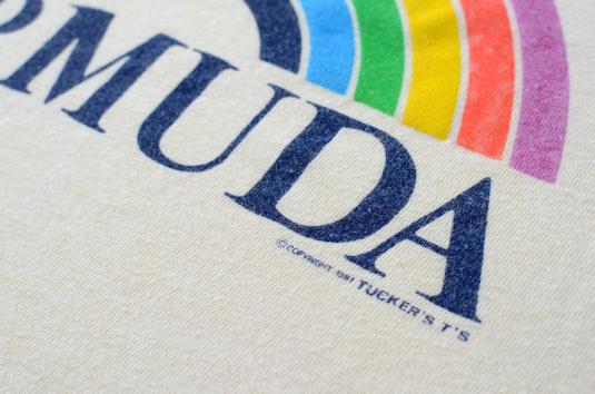 Vintage 1981 Bermuda Rainbow Beige Tourist T Shirt S/M
