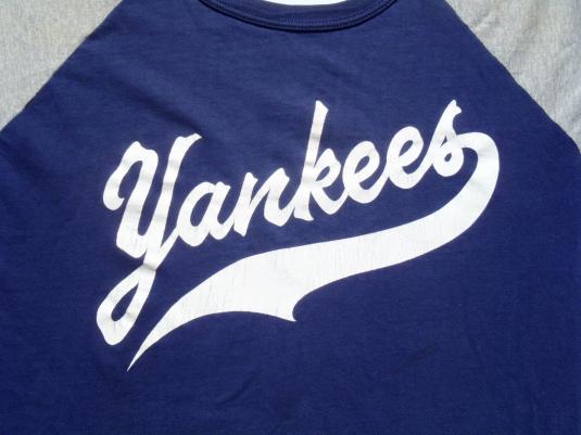 Vintage 1980s Blue and Gray New York Yankees Jersey T Shirt