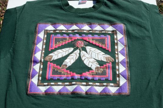 Vintage 1990s Southwestern Print Green Cotton T Shirt XL