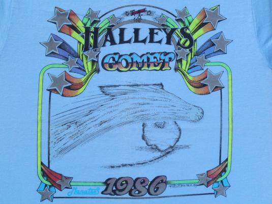 Vintage 1980s Halleys Comet Glow in the Dark Blue T-Shirt M