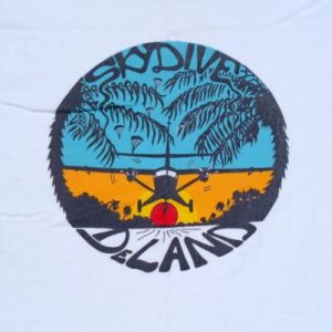 Vintage 1980s White Sky Dive DeLand Florida Cotton T-Shirt L