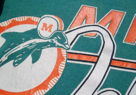 Vintage 1980s Aqua Orange Miami Dolphins Jersey T Shirt L