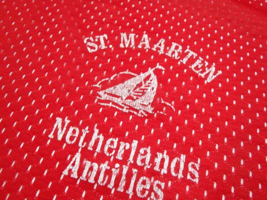 Vintage 1970s Red St. Maartens Nylon Mesh Jersey T Shirt L
