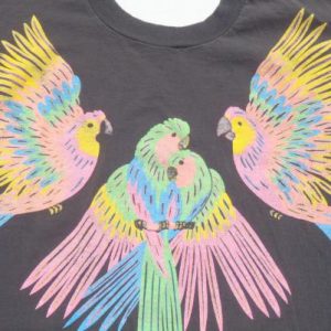 Vintage 1980s Black Parrot Collar Cotton T-Shirt XL