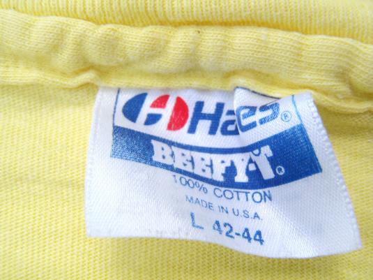 Vintage 1987 Ron Jon Surf Yellow Cotton Pocket T-Shirt L