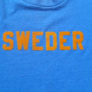Vintage 1990s Blue T-Shirt with Gold Flock Letters SWEDER L