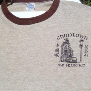 Vintage 1980s San Francisco Chinatown Brown Ringer T-Shirt