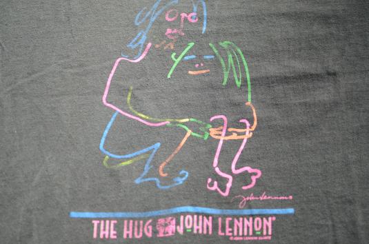 Vintage 1990s John Lennon The Hug Black Cotton T-Shirt XL