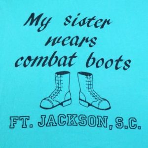 Vintage 1980s Light Blue Fort Jackson Combat Boots T-Shirt M