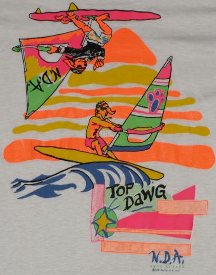 Vintage 1980s NDA Surf Surfing Top Dawg Windsurfing T-Shirt