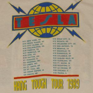 Vintage 80s 1989 Tesla Hang Tough World Tour Concert T-Shirt
