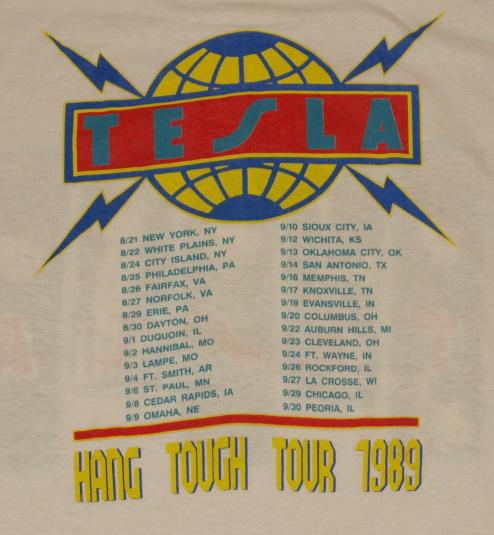 Vintage 80s 1989 Tesla Hang Tough World Tour Concert T-Shirt