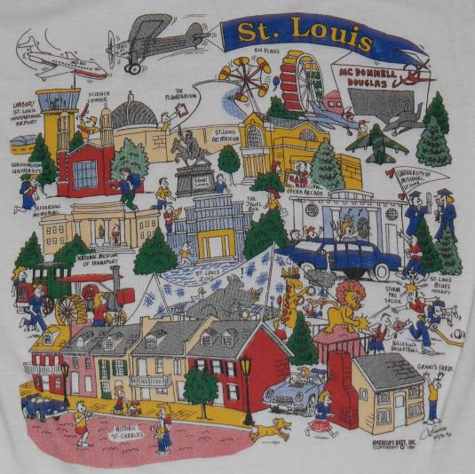 Vintage 1991 ST LOUIS City Art Cartoon Tourist T-Shirt