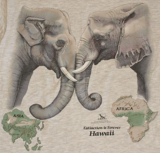 1990s Asia Africa Elephant Hawaii T-Shirt 2-Sided