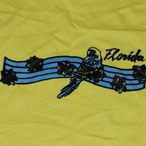 Vintage Florida Parot & Flowers Bird Yellow T-Shirt