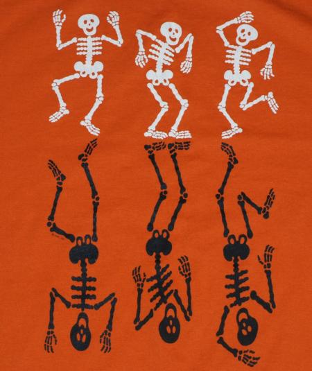 1990s Dancing Skeleton Orange Halloween T-Shirt