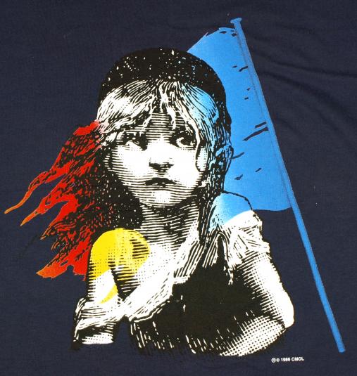 Vintage 1980s Les Miserables Blue T-shirt London 1986