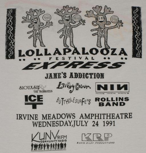 Vintage 1991 Lollapalooza T-Shirt NIN Janes Addiction Miller