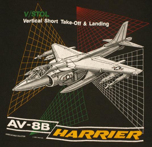 Vintage 1980s Harrier Jet AV-8B V/STOL US Military T-Shirt