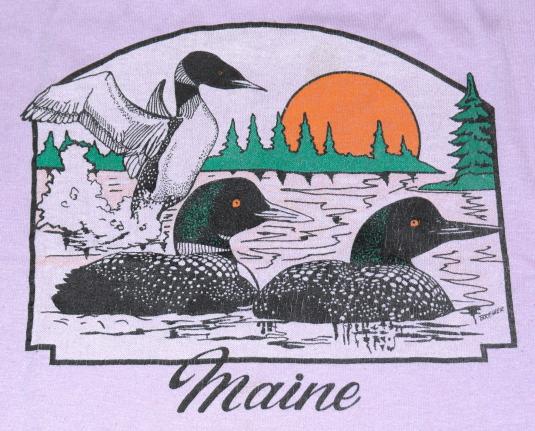 Vintage 1980s Purple MAINE Loon Wildlife T-Shirt 80s