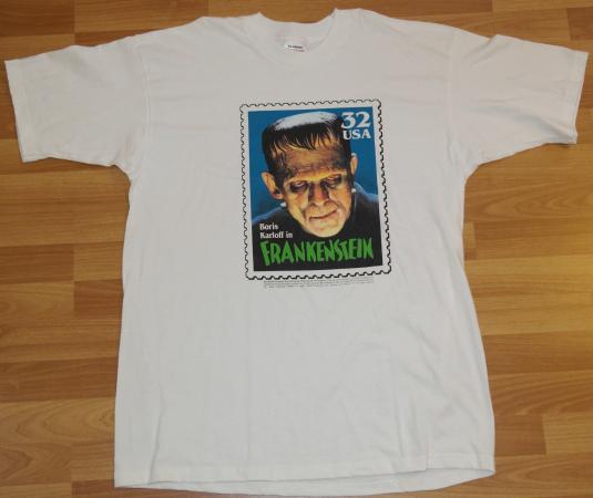 Vintage 1990s Boris Karloff Frankenstein US Stamp T-Shirt