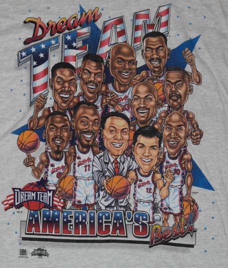 VTG 90s USA DREAM TEAM Olympic Caricature T-Shirt DEADSTOCK