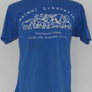 Vintage 1980's ANIMAL LIBERATION Animal Rights Blue T-Shirt