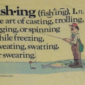 Vintage 1980s Fishing Cartoon T-Shirt Yellow Thin