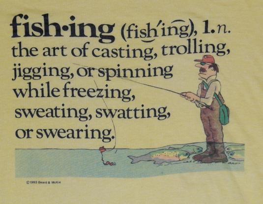 Vintage 1980s Fishing Cartoon T-Shirt Yellow Thin
