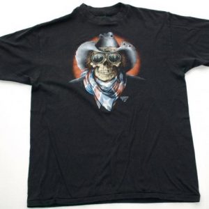 Vintage 1980s 3D Emblem Cowboy Skull Biker Shirt Black