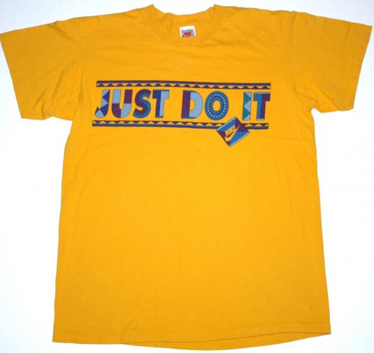VTG 90s NIKE JUST DO IT Yellow Grey Tag Red Swoosh T-Shirt